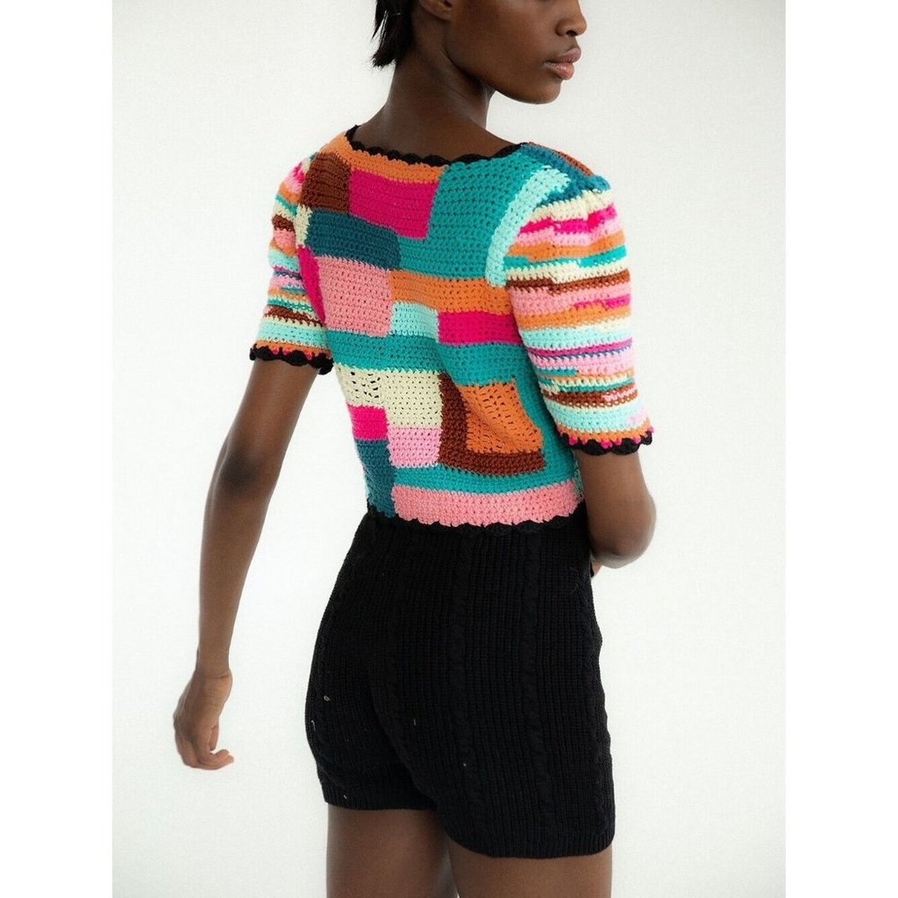 NWT $315 TACH TINI CROCHET MULTI COLORBLOCK STRIPE HAND KNIT CARDIAN  SIZE XS - Picture 4 of 16